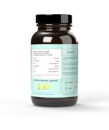 GIMMY Vitamins for concentration with Ashwagandha L-Tyrosine Folic Acid Vitamin B6 Ginseng and Vitamin B12-100% Natural Vegan Sugar Free Green Apple Flavor (60 gums) - Buy Online on GoSupps.com