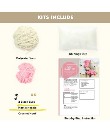 Vidabita Beginner Crochet Kit - Rabbit Amigurumi DIY Knitting Set for Adults - Includes Yarn, Hook, Needles and Fibre (10.6 in) - Buy Online on GoSupps.com