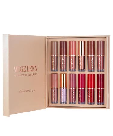 Lip Gloss Set Shiny Lip Glaze for Non-Stick Lips Matte and Pearlescent Finish-C (12 lip gloss set)