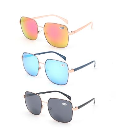 3 Pack Unisex Classic of Style Bifocal Sunglasses Readers Outdoor Reading Glasses for Men and Women +2.00 Sun Readers 3 Color Mix 2.0 X