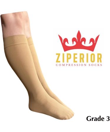 Inside Leg Zipper 30-40 mmHg Compression Grade 3 Calf Closed Toe Socks - 3X-Large Beige | International Shipping Available - Buy Online on GoSupps.com