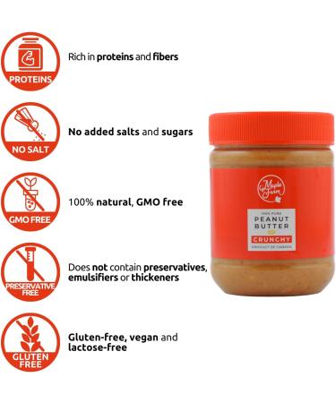 MapleFarm - 100% Pure Peanut Butter Crunchy 1 x 325g - Natural Protein Cream - Crunchy peanut butter - Buy Online on GoSupps.com