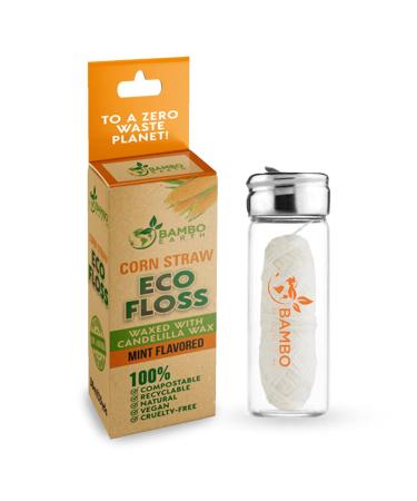 Biodegradable Mint Dental Tooth Lace Floss with Refillable & Reusable Glass Holder - 100% Organic Natural Cruelty-Free & Vegan Compostable Teeth Corn Spool Waxed with Candelilla Wax & Eco-Friendly