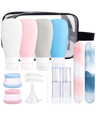 INSFIT Silicone Travel Bottles Set, 17 Pcs Travel Size Toiletries, 3oz Travel Bottles for Toiletries, Travel Accessories for Women, Airplane Travel Essentials, Travel Containers for Toiletries Pink