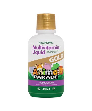 NaturesPlus Animal Parade Gold Children's Liquid Multivitamin 16 fl oz - Natural Tropical Berry Flavor - Immune Support Supplement - Gluten Free Vegan - 32 Servings
