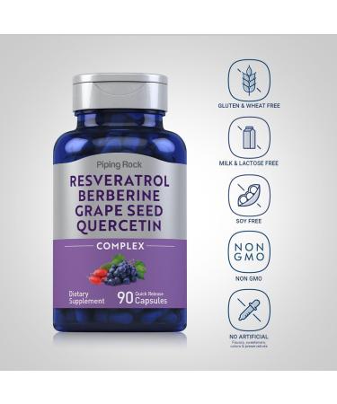 Piping Rock Resveratrol Berberine Grape Seed & Quercetin Complex | 90 Capsules | Non-GMO Gluten Free Supplement - Buy Online on GoSupps.com