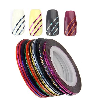 10 Rolls Coloful Sliders Nail Art Striping Tape Lines Width 1mm-Striping Tape for Nail Art-Nail Striping Tape Foil-Nail Striping Tape Thick-Nail Striping Tape with Dispenser-Self-Adhesive DIY Nail Art Tape