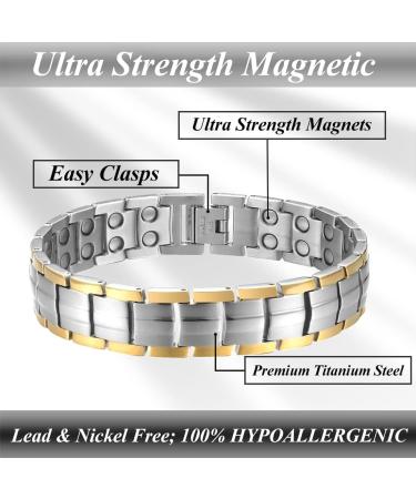 Vicmag Men Magnetic Bracelet | Titanium Steel | Double Row 3500 Gauss | Adjustable Wristband | Jewelry Gift Box | Silver Gold - Buy Online on GoSupps.com