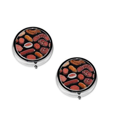 Bacon Pattern Printed Mini Round Pill Box Pill Box 3 Compartment Medicine Pill Case Pill Organizer Travel Pillbox Portable Pill Box for Pocket Home Office Use