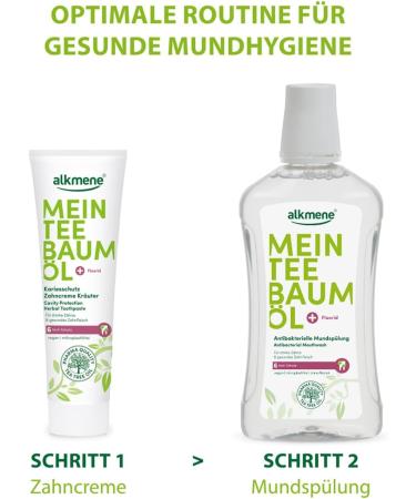 Alkmene Mouth Care Set - 6-Fold Protection with Vegan Fluoride Toothpaste & Antibacterial Mouthwash - Natural Tea Tree Oil - Climate-Neutral Oral Care - Buy Online on GoSupps.com