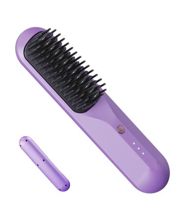 LAT Iron Comb with 3D Comb Tooth| Hair Straightener Brush with USB Charging| Portable Hair Straightening Comb| Hot Comb for Travel| Hair Straightening Brush with Adjustable Temperature Purple
