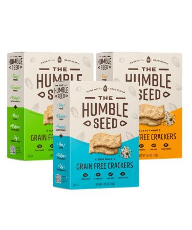 The Humble Seed Grain Free Crackers | Variety Pack 4.25 oz per box Pack of 3 | Gluten Free Nut Free Non-GMO Low Carb and Vegan | 6-Seeds Sunflower Flax Chia Pumpkin Hemp and Sesame