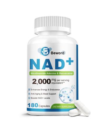 BEWORD Liposomal NAD 2000 Mg, 180 Capsules, 4-in-1 Formula with Liposomal NAD, Trans-Resveratrol, Non-GMO | Energy Support