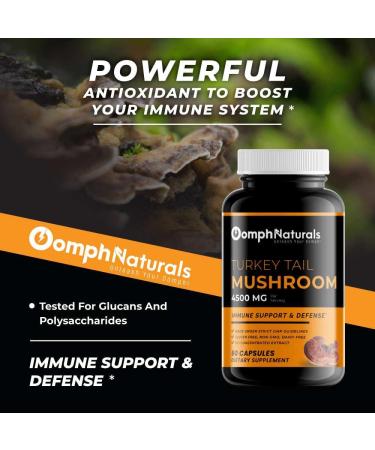 Oomph Naturals Turkey Tail Mushroom Capsules  4500mg Extract  90 Day Supply  Non-GMO  Gluten Free  Powder Supplements for Immune System Support Gut Health - Buy Online on GoSupps.com