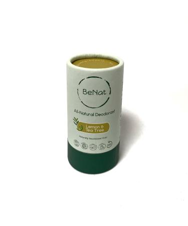 BeNat All Natural Deodorant Plastic Free For Women & Men Aluminum Free  Gluten Free & Cruelty Free 24 Hour Long Lasting Protection Zero Waste Eco Friendly Lemon & Tea Tree 3 oz.