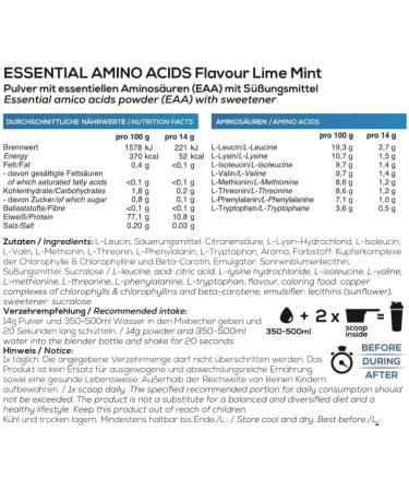 EAA Powder Lime Mint 1000g - 11g Protein Vegan High-Dose Essential Amino Acids - BIOS Nutrition - Made in Germany - No Aftertaste - Buy Online on GoSupps.com