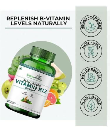 Simply Herbal Plant Based Vitamin B12 Capsules Support Brain Function & Nervous System Health for Men & Women (60 Capsules) - Buy Online on GoSupps.com