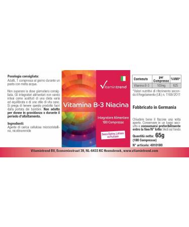 Vitamin B3 Niacin 100mg - 180 Vegan Tablets | 6 Months Supply - Vitamintrend USA & International Shipping - Buy Online on GoSupps.com
