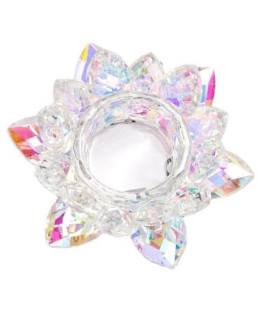 yeeplant Portable Glass Nail Crystal Dish with Lotus Shaped Lid Creative Nail Powder Cup Glassware