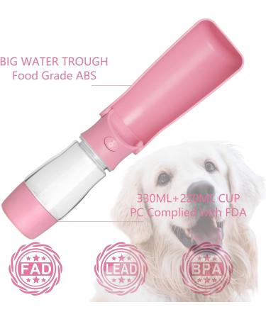 Portable Dog Water Bottle for Travel - Foldable Pet Dispenser with Food Container | Durable & Leak-Proof - Pink - Buy Online on GoSupps.com