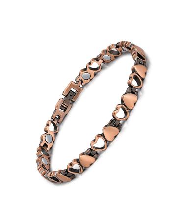 Jeracol Copper Magnetic Bracelets for Women 99.99% Solid Copper Women Wristband with Ultra Strength 3500 Guass Magnets Adjustable Size Brazaletes with Remove Tool & Gift Box A-love Heart Design