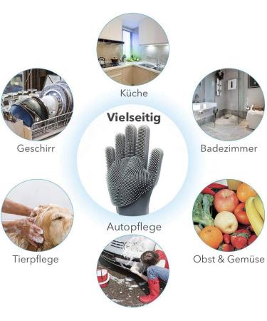 Voarge Silicone Gloves - Antibacterial Cleaning Brush & Wash Scrubber for Kitchen Dishes Bathroom & Car Wash (Gray) - Buy Online on GoSupps.com