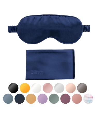 Blissy Silk Sleep Mask - Silk Eye Sleeping Mask for Women & Men for Total Blackout - 100% Pure Mulberry Silk 22 Momme 6a Fibers - Blindfold Silk Sleep Mask Side Sleeper Eye Cover (Blue)