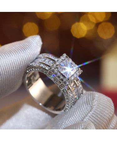 Princess Cut CZ Halo Engagement Ring | Cubic Zirconia Promise Band for Women | Size 9 - Buy Online on GoSupps.com