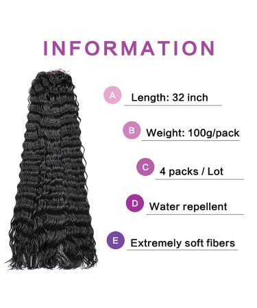 Silike Synthetic 32 Crochet Hair Deep Wave Braiding Extension 4 Pack - Long Ocean Wave Style - Soft Human Hair Feel - 1B Color - Buy Online on GoSupps.com
