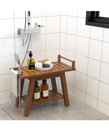 ETECHMART 2-Tier Bamboo Shower Bench 24 Inch Spa Stool with Storage Shelf - Brown - Buy Online on GoSupps.com