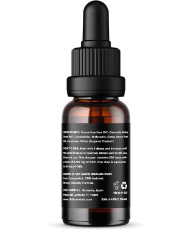 CBD HOME Oils - CBD Oil 40+ Melatonin - 10ml (Isolated) - Coconut Oil (TCM) & Organic Hemp Enriched with 4000mg Pure CBD Melatonin and Omega 3-6-9 - CBD Certified - Made in EU - Buy Online on GoSupps.com