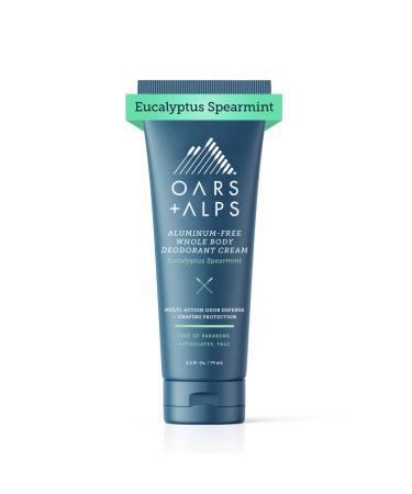 Oars + Alps Whole Body Deodorant Cream For Men - Multi-Action Odor Defense - Aluminum Free Baking Soda Free Anti-Chafe - 2.5 Ounce Tube - Eucalyptus Spearmint