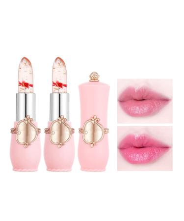 2/6PCS Crystal Jelly Flower Color Changing Lipstick PH lipstick color changing Color Changing Lip Gloss Flower Lipstick Color Jelly Transparent Magic Changing Lip Temperature Change (#3Red)