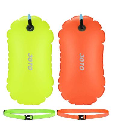 2 Pack JOTO Swim Buoy Float, Swimming Bubble Safety Float with Adjustable Waist Belt for Open Water Swimming, Safe Swim Training, Triathletes, Kayaking, Snorkeling Small Orange/Neonyellow