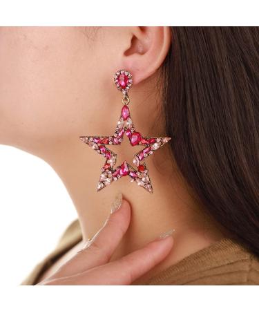 Shop Kercisbeauty Colorful Rhinestones Beads Star Pendant Dangle Earrings - Bohemian Fashion Jewelry for Women & Girls | Unique Pink Accessories - Buy Online on GoSupps.com