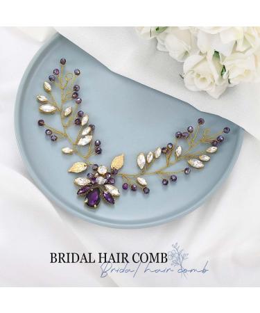 Edary Bride Wedding Hair Vine Purple Rhinestone Bridal Hair Piece Crystal Hair Accessories Wedding Leaf Headband for Women and Girls - Buy Online on GoSupps.com