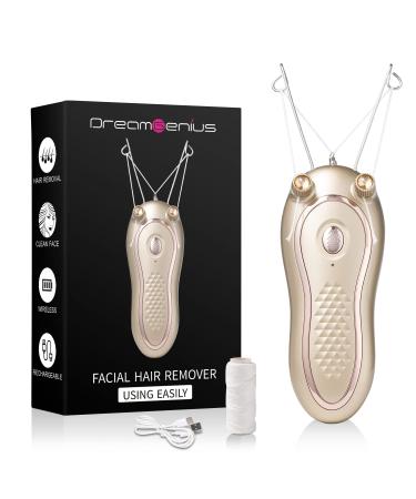 Threading Facial Hair Remover, Hair Removal for Women Face, Electric Women's Beauty Epilator with Cotton Thread for Upper Lip, Chin, Forearm (Gold)