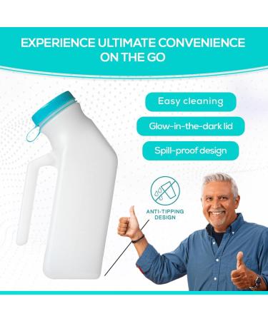 Urinals for Men 1000ml with Glow in The Dark Spill Proof Pop Cap Lid Plastic Pee Bottles for Men Portable Urinal for Elderly & Incontinence - Buy Online on GoSupps.com