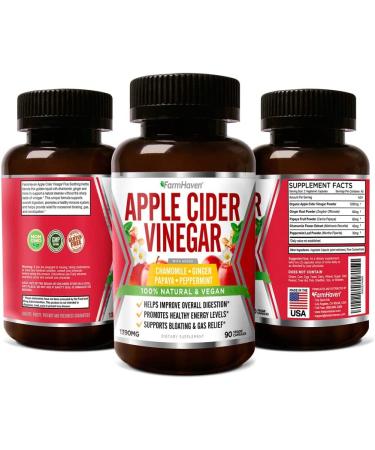 Apple Cider Vinegar Capsules with Ginger, Papaya & Chamomile | 1390mg | Digestion, Energy & Immunity Support | Relieves Gas & Bloating | Non-GMO Natural Formula | 90 Capsules - Buy Online on GoSupps.com