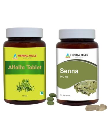 HERBAL HILLS Alfalfa Tablet and Senna Leaf Capsules Pack of 2 Combo