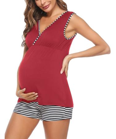 Uniexcosm Women's Maternity Pyjamas Set Ultra Soft Nursing Nightwear for Breastfeeding Pregnancy Sleepwear Summer Short Loungewear M Wine Red - Buy Online on GoSupps.com