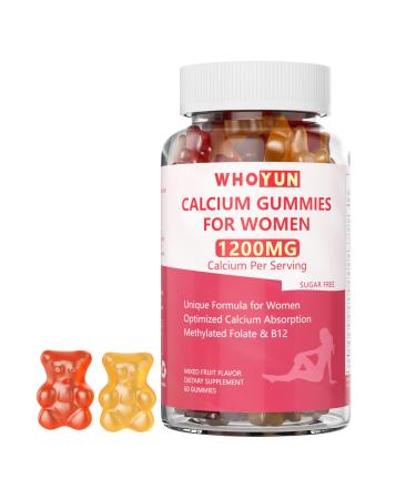 Calcium Gummies for Women 1200 mg Unique Formula with Folate B6 B12 D3 Magnesium Zinc Calcium Citrate Chewable Supplement for Bone Skin Health 60 Count 60 Count (Pack of 1)