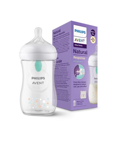 Philips Avent Natural Response Baby Bottle - 260ml Baby Milk Bottle with AirFree Vent BPA Free for Newborn Babies Aged 1 Months+ Bear Pattern (Model SCY673/82) with AirFree Vent Bear