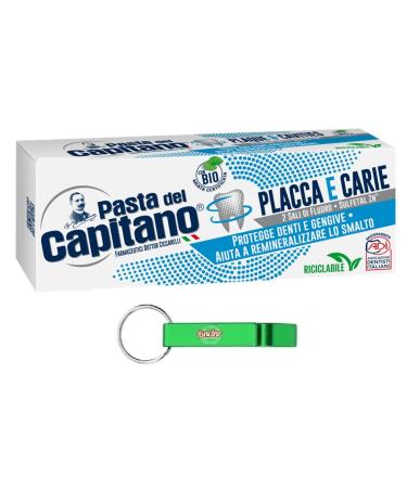 12x Pasta del Capitano Dentifricio Placca e Carie toothpaste The best solution against plaque and caries 100ml + Beni Culinari Free keychain