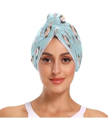 Cute Penguins Christmas Dry Hair Cap | 2-Piece Quick Drying Towel Set | Super Absorbent & Soft Button Headband - Buy Online on GoSupps.com