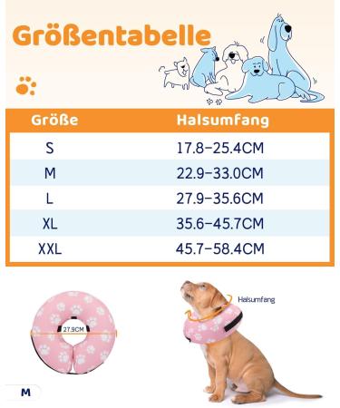 Supet Inflatable Dog & Cat Halskrause - Adjustable Comfort Collar for Post-Op Recovery (Pink Paw M 22.9-33.0cm) - Buy Online on GoSupps.com