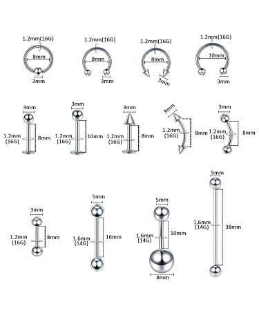 58PCS Surgical Steel Body Piercing Kit: 14G 16G BCR CBR Labret Lip Rings, Cartilage Daith Earrings, Belly Button Rings, Nose Septum Jewelry - Includes Needles, Gloves, Clamps & Tools (Silver) - Buy Online on GoSupps.com