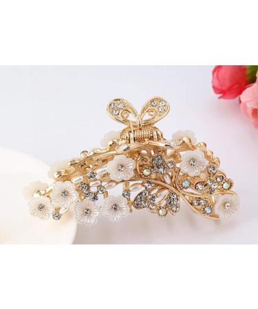 Vintage Metal Rhinestone Hair Claw with Imitation Pearl - Large Size Hair Clip for Women (Gold-A) - Buy Online on GoSupps.com