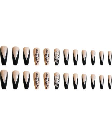 French Tip Press on Nails - Long T Press On Nails with Nail Tips Black V Double Snake Flash diamond False Nail French Shining Powder Design press on nails Acrylic False Nails Cute Artificial Nails - Buy Online on GoSupps.com