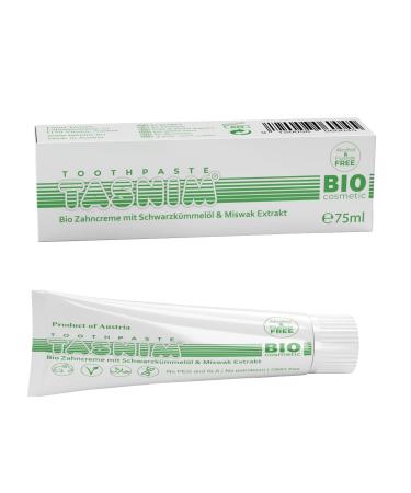 Organic toothpaste Tasnim - 75ml with miswak extract & organic black cumin oil 100% natural without fluoride without PEG and SLS GMO free without gluten alcohol -free certified as biocosmetics